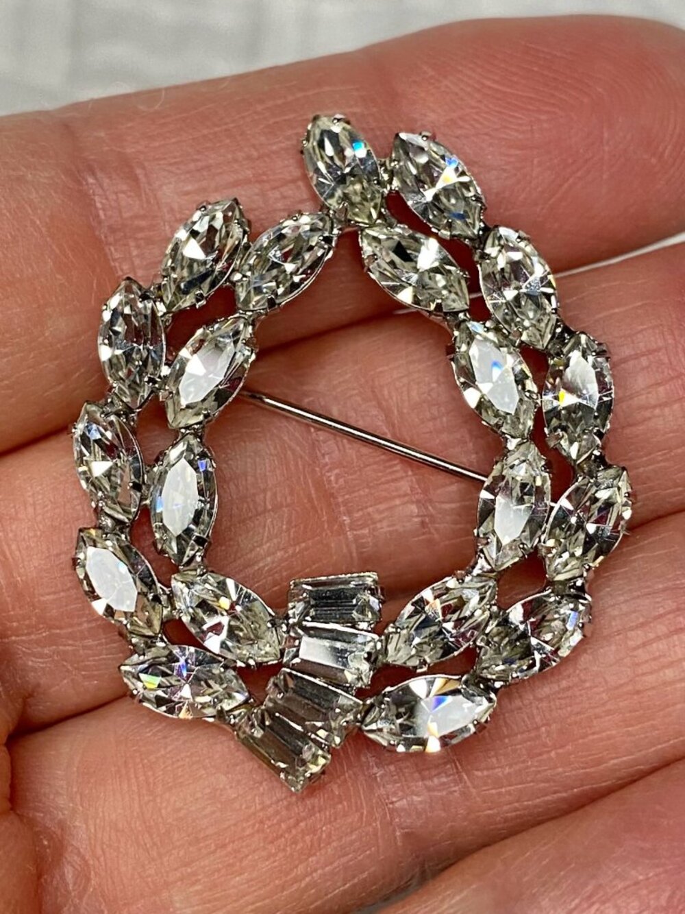 Vintage B. David Signed Rhinestone Brooch Pin Holiday Party Glam